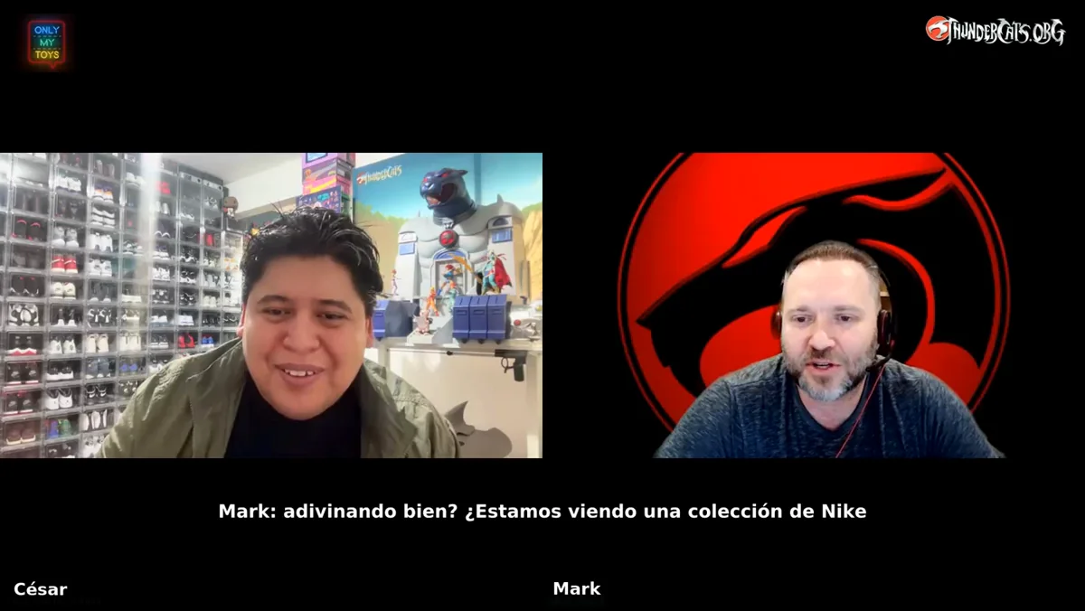 César of Only My Toys and Mark during the interview, his ThunderCats collection behind him