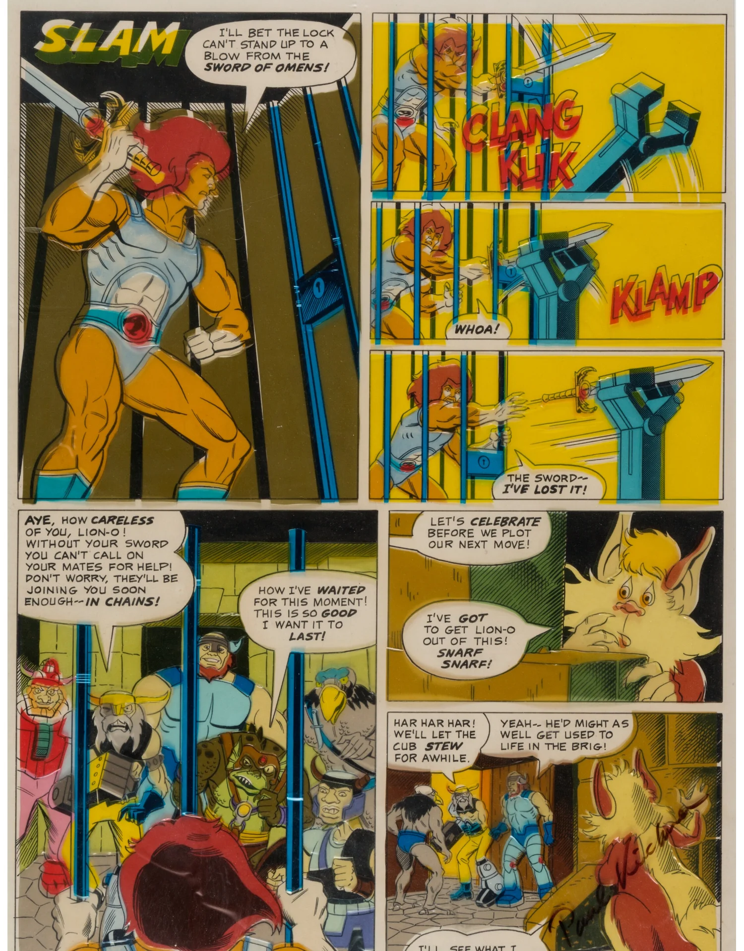 ThunderCats Lion-O and Snarf Comic Page Signed by Paul Kirchner