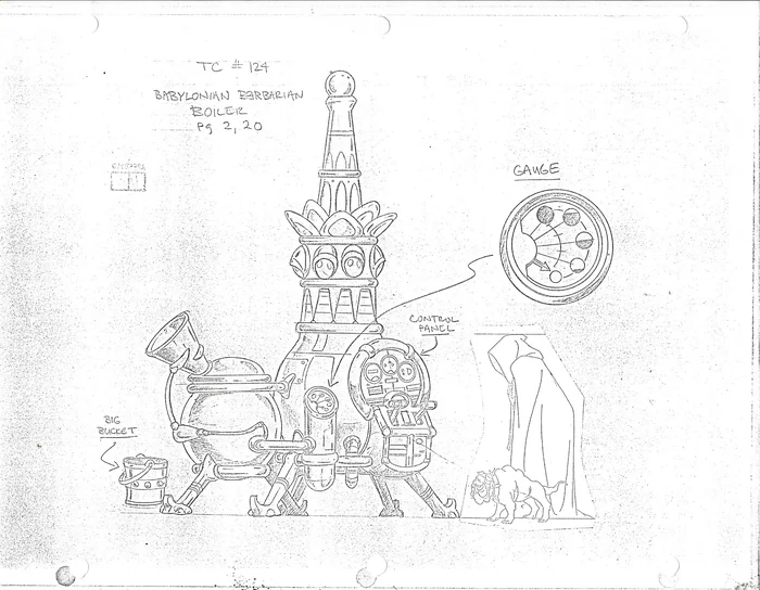 Pencil model sheet for the Babylonian Barbarian Boiler, headed TC 124