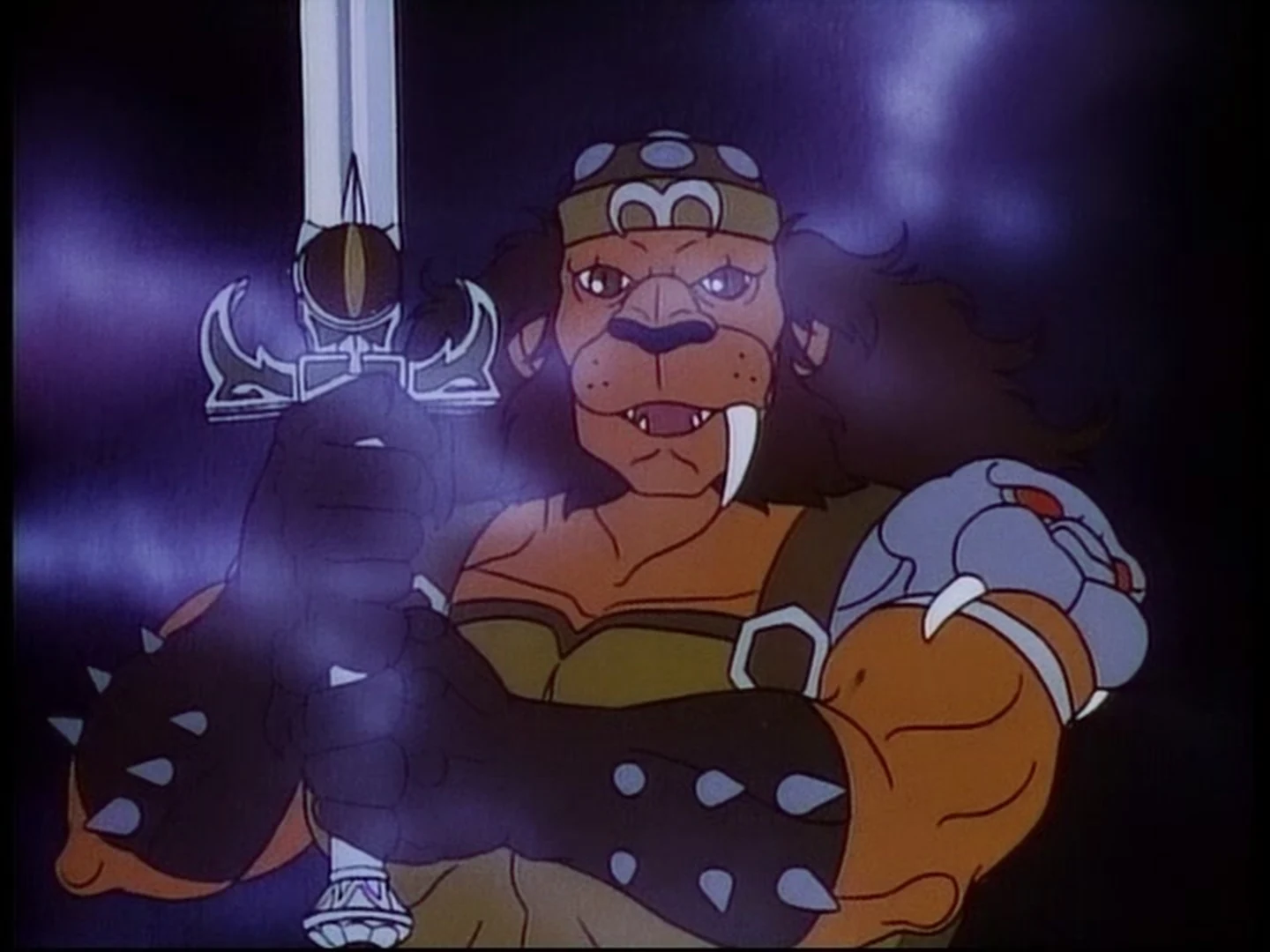 Grune roars, club raised, above Cats Lair