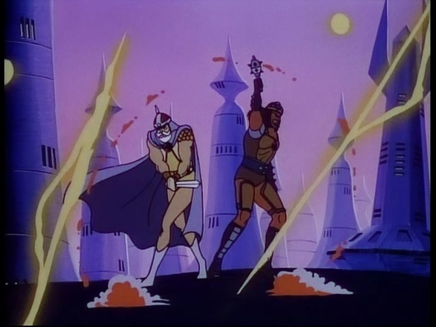 Jaga and Grune duel among the spires of Thundera