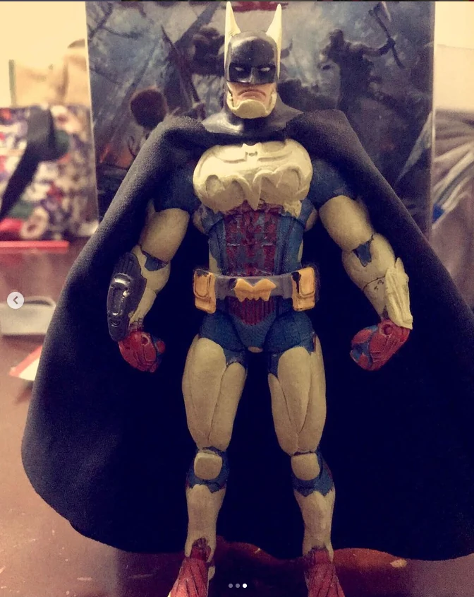 Early custom Batman figure sculpted with Milliput, unpainted, with a black cloth cape, posted in January 2020