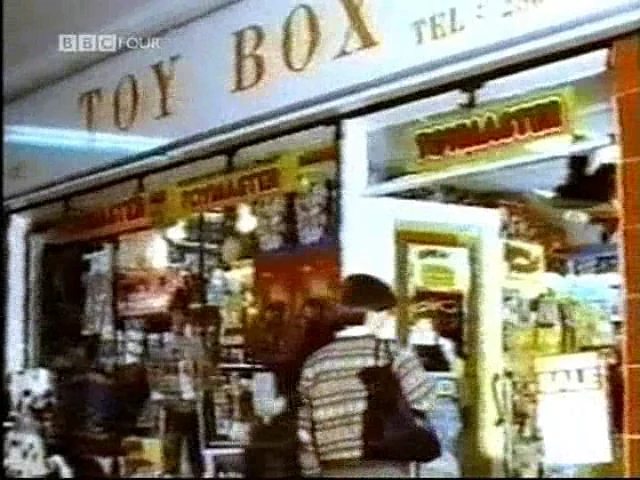 Archive footage of a 1980s toy shop