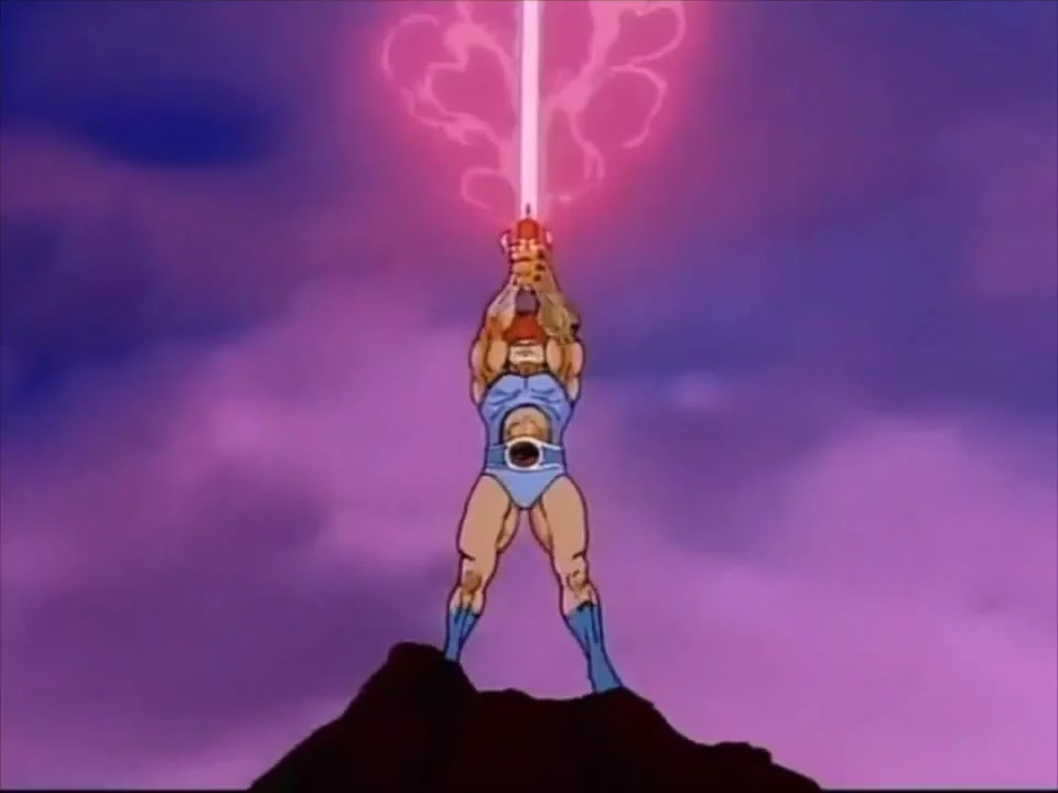 ThunderCats Public Service Announcement video still - Lion-O leaping with the Sword of Omens