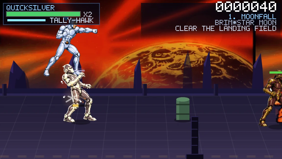Quicksilver dropping onto an enemy with the diving strike in the SilverHawks fan game