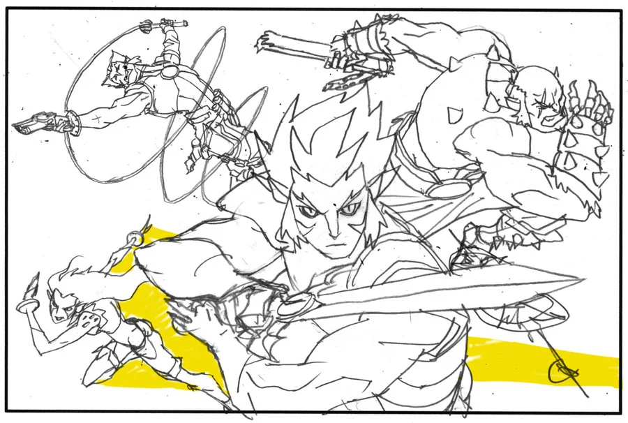 Promotional Art. This was the rough layout of the poster for the very first image released to the public for ThunderCats. (Dan Norton)