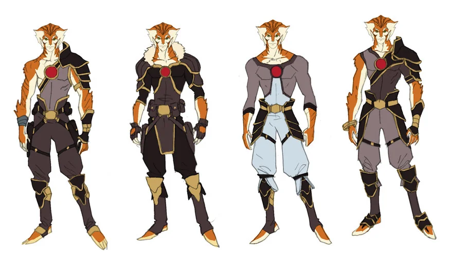 Tygra concept 3. Here's something to flip your wig. I did an alternative costume sets for Tygra early on and spun it again with a different color scheme. Even with the face, we were exploring looks for the show. (Dan Norton Jun 2012)