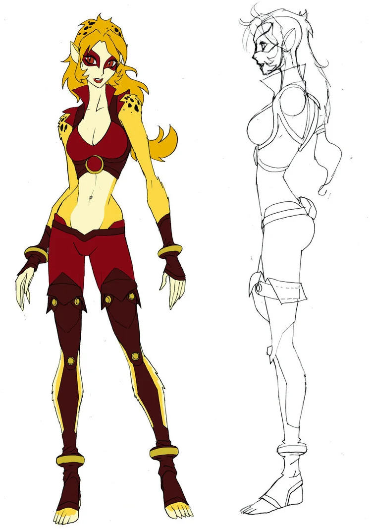 Cheetara concept 1. This was a blend of the more anime style with what would become Cheetara's final costume..