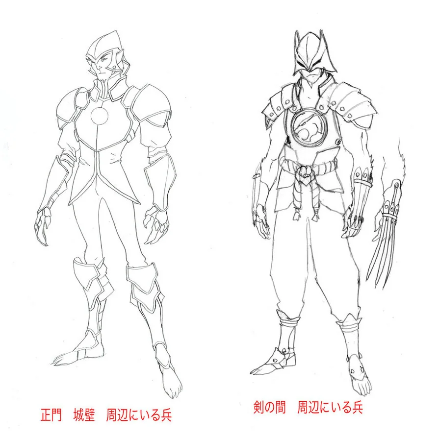 Thunderian Guard. Here are some of the soldier concepts for the Thunderian Guard. The one to the right was going to be the special forces of the group, we just had too many characters that one point and had to scale back. (Dan Norton Apr 2012)