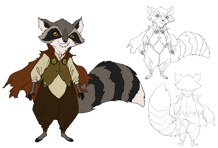 Tookit concept. 'If it's missing, he probably took-it'. Tookit, master of thieves, is one of the concepts I got to bring to the table with the show. It sparked from a conversation about what super power would you want, I said the power of convenience. Basically the ability to get what you want through power of circumstance without knowing you need what you want until you have it. On a personal tip, I tend to take things and leave them in strange places (like a screwdriver) and unknowingly require the use of those objects sometime later and conveniently find them lying around. I gave this power a name, Kleptovoyance. This means to be compelled to steal things that would have a purpose but not know what for until the situation presented itself. Ultimately the effect is for the greater good. Still lost? Me too.... Anyways, Tookit's first appearance is in episode 19 of the new ThunderCats. (Dan Norton Apr 2012)
