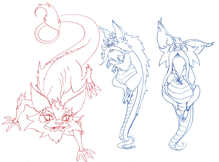 Snarf Roughs. These are some roughs I did for snarfs new look. We tried a bunch of things. Old, young, more cat like, more dragon like... Just some fun stuff.