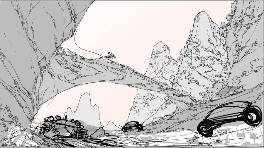 The race. Here is a rough of the race scene in Episode 10 of ThunderCats. This was to illustrate the kinda feel of the bikes and Thunder Tank passing through the canyons. Just a quickie!