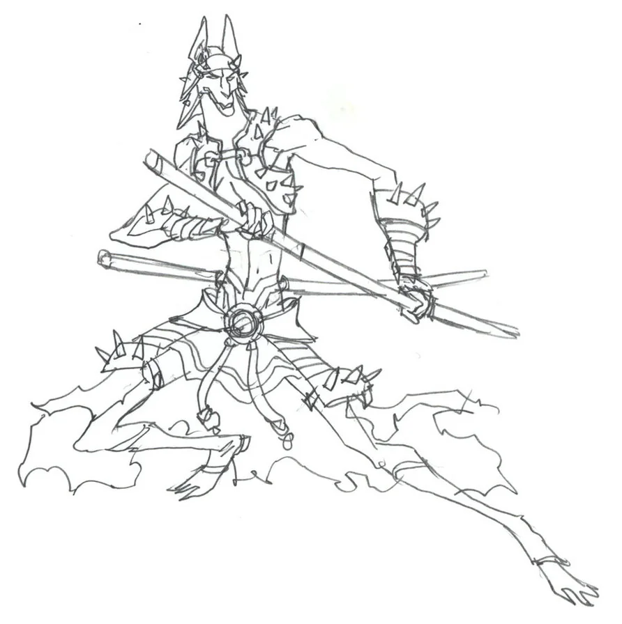 Dobo concept 1. Here is the very first concept of Dobo. Just a rough thumbnail. I was going for that Anubis like silhouette. (Dan Norton Jun 2012)