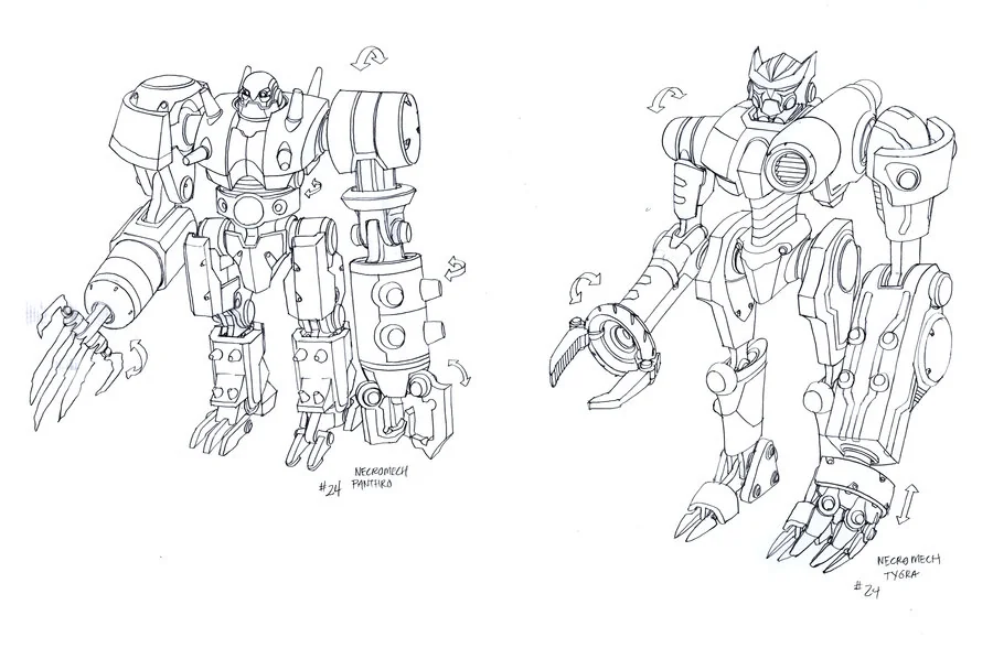ThunderCats necromechs. Here are Panthro and Tygra's concepts as necromechs. We didn't have the time or ability to get in both characters as mechs, so we only got to see Tygra. So here is a peek at Panthro's. (Dan Norton Jun 2012)