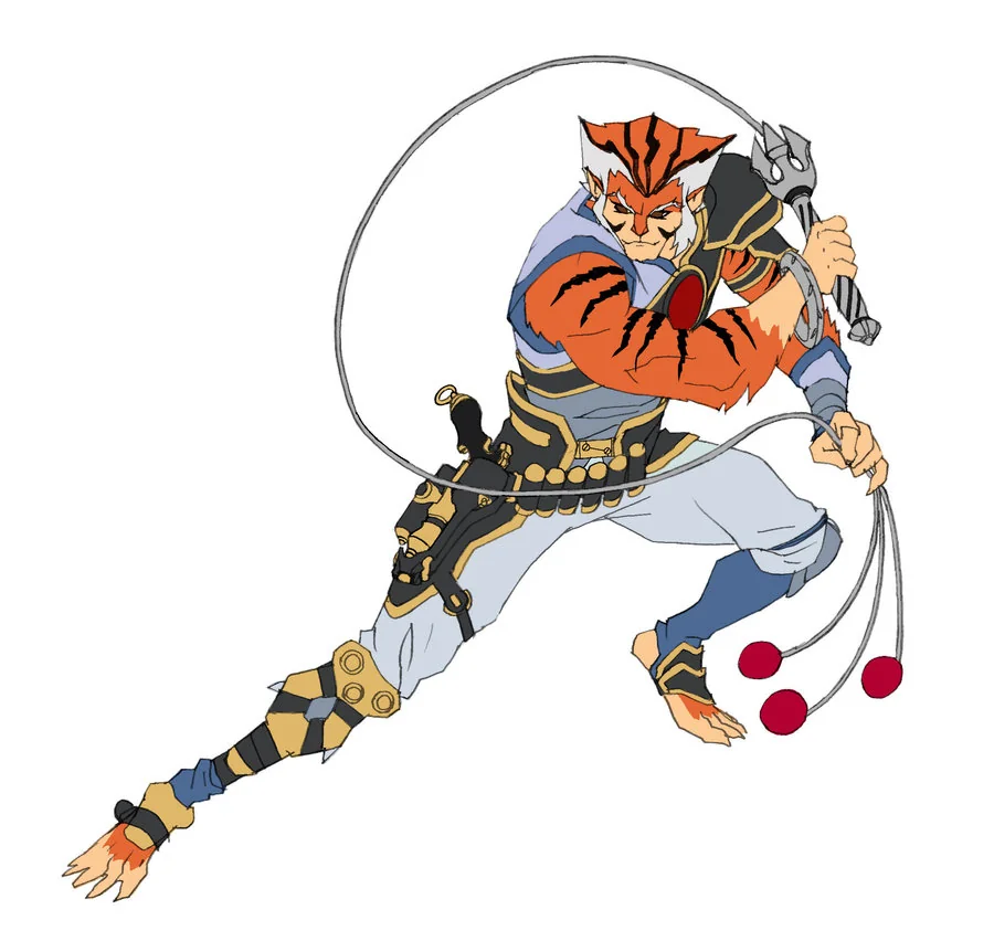 Tygra concept 2. This was the first action pose based on what we were leaning towards as the final outfit. As you may know... Things changed. (Dan Norton Apr 2012)