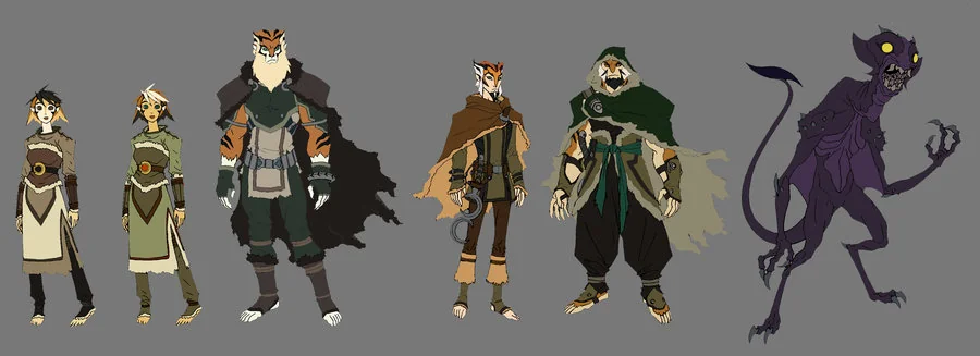 Tiger Clan rough colors. So this is a rough color sample of the Tiger Clan based on the original designs I did. I tried to keep with Tygra's theme colors with some variations. I did two versions of the same female cause I liked her design and I just wanted to try some things. (Dan Norton Apr 2012)