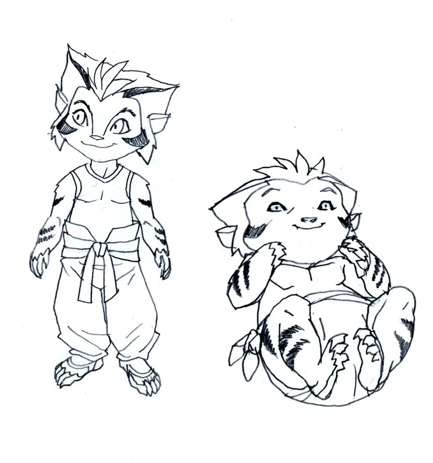 Kid Tygra. These were the child versions of Tygra I did for 'Native Son' in ThunderCats. We beefed up the eyes on the baby version for the final look. (Dan Norton Apr 2012)