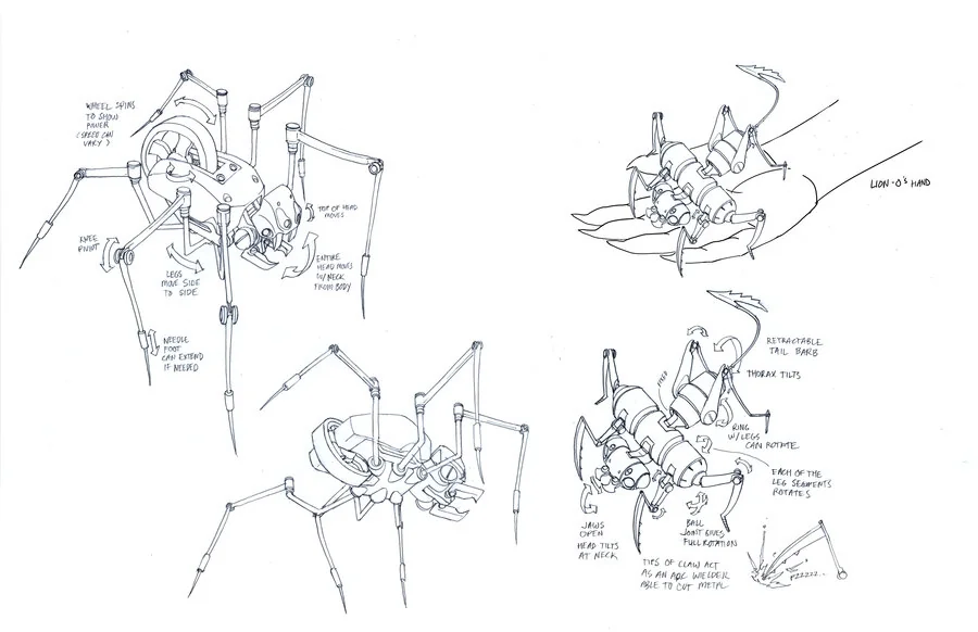 Necromech concepts 1. These little guys were the rough concepts of the first necromechs for episode 24 of the ThunderCats. The one on the left was never used. The other was the first one on screen. (Dan Norton Jun 2012)