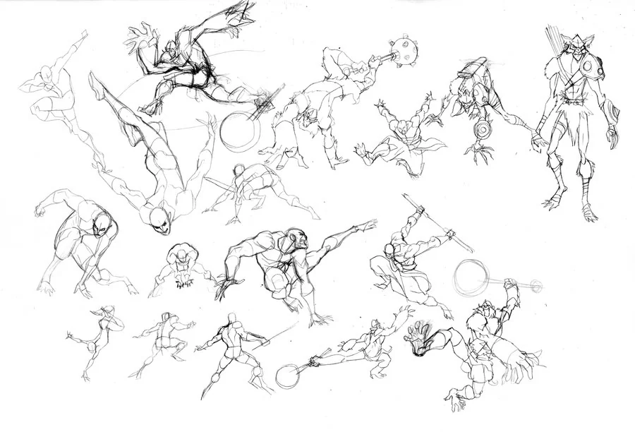 Addicus Kaynar action poses. Here are some more action poses for our new Villians for ThunderCats this season. There are a few hero poses sprinkled in the mix as well. This just shows how I approach drawing in general. (Dan Norton Mar 2012)
