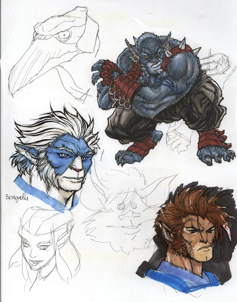 ThunderCats concept for issue 0. These drawings were from my old pitch from 2000. I actually did them in the end of 99 or so. I was trying to experiment with markers and jelly pens. I noticed a few folks asking about Bengalli, hope this makes some happy. (Dan Norton Apr 2012)