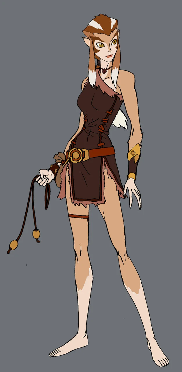 Pumyra new design. Here is the new concept art for Pumyra for ThunderCats. I made some changes to her hair because it felt to 50's earth-like. But I tried to save as much as possible. There is a fold out crossbow on the reverse of her forearm band, but you'll have to wait to see it. (Dan Norton Apr 2012)