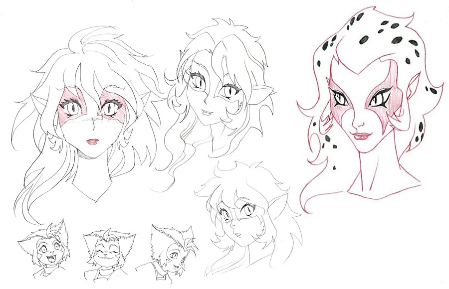 ThunderCats Concept art 4. Early on for the series development, we tried a variety of looks. These are a few examples of the manga versions and a more illustrative take. You'll also notice the very young child faces of Kat at the bottom. We we're exploring an age of 5 to 6 years old. (Dan Norton Mar 2012)