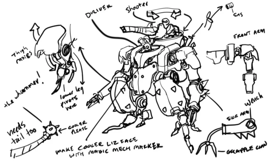 Lizardmech concept 1. This is a concept for the Lizard Mechs for ThunderCats that I did. I had an incredible Mech designer on the show named Karl Oustland as well. He really tore it up.