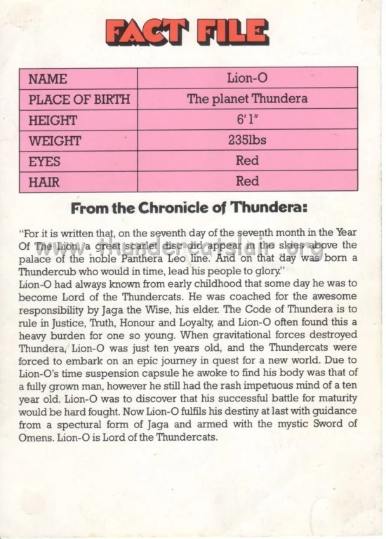 Lion-o Fact File (back)