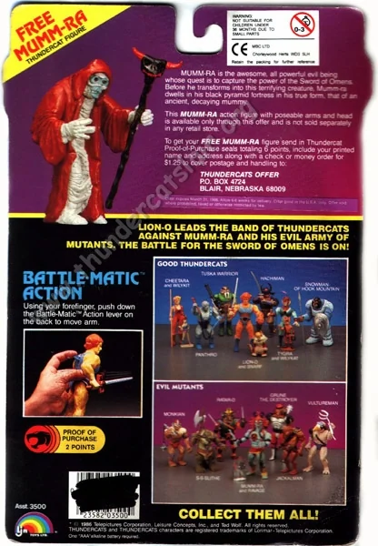 Image above is of a LJN imported Jaga card that includes the Text £Requires one AAA alkaline battery£ at bottom of card