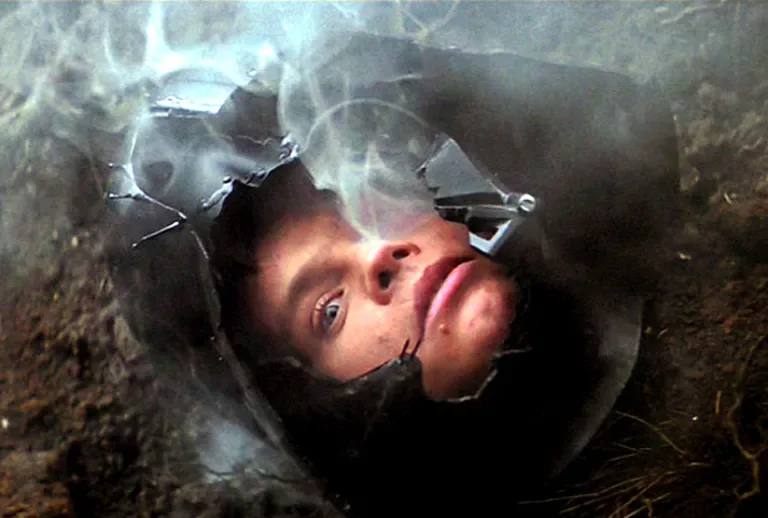 Luke Skywalker sees his own face inside Darth Vader's shattered helmet in the Dagobah cave