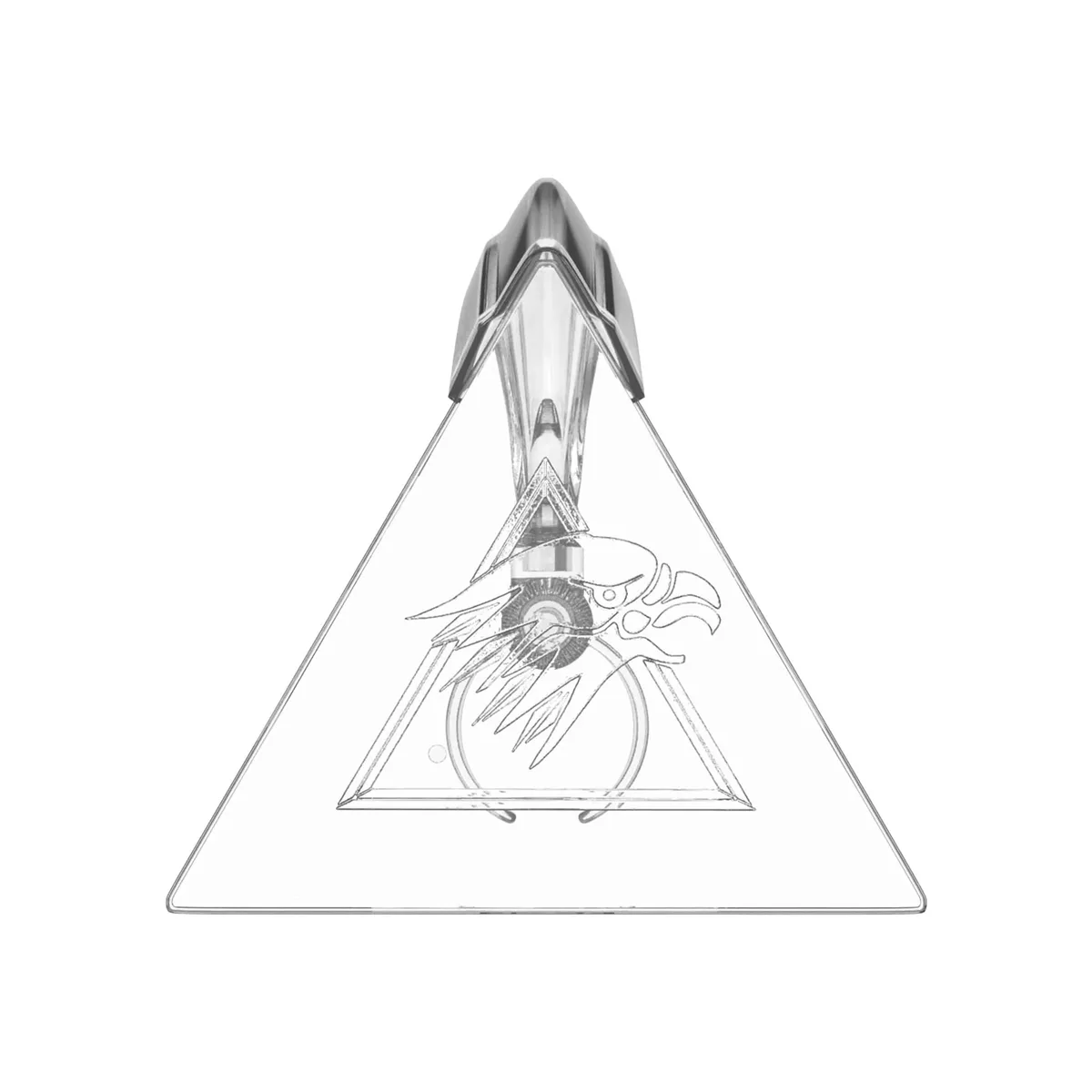 Triangular flight stand base etched with the SilverHawks emblem