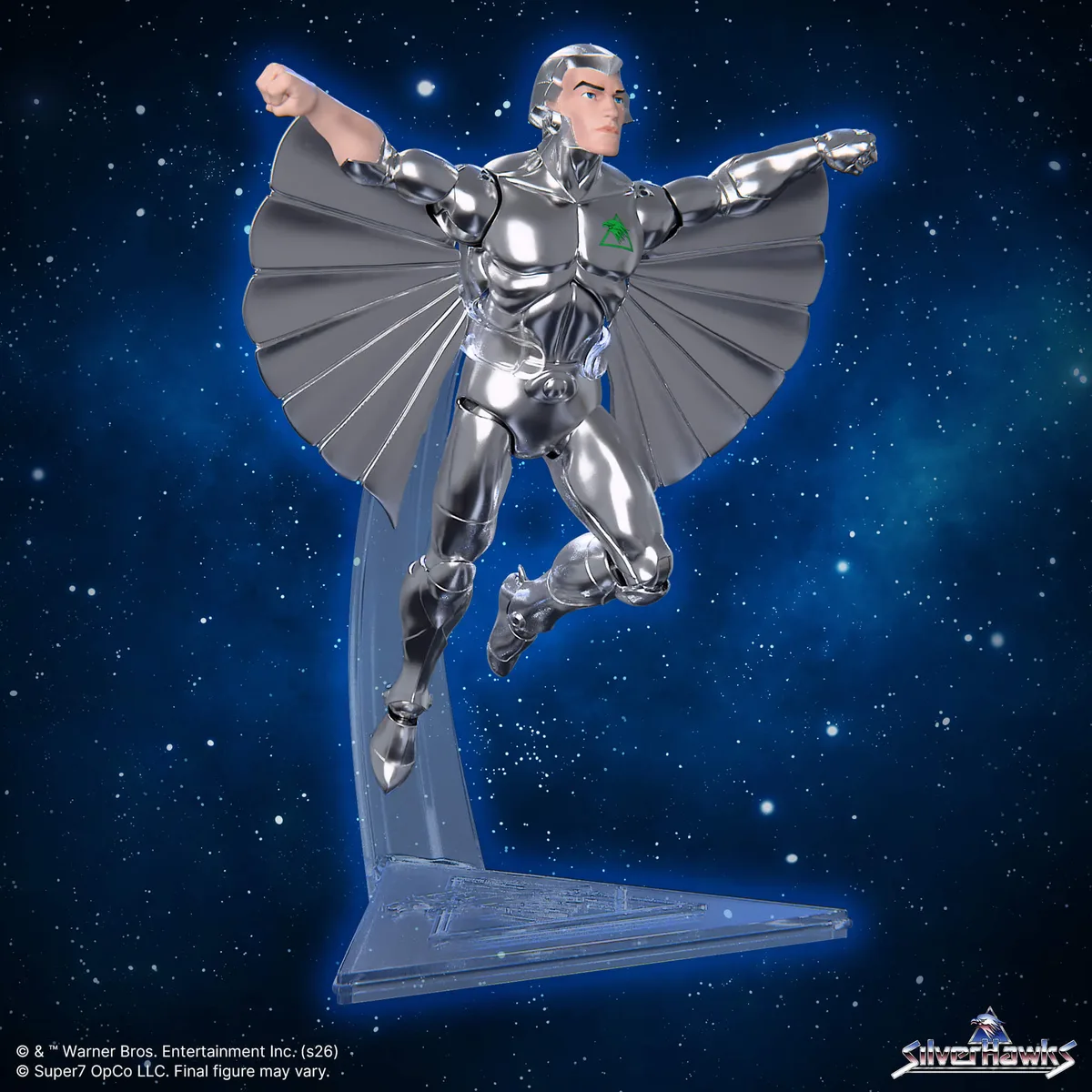 Quicksilver posed with wings spread on the Wave 08 flight stand