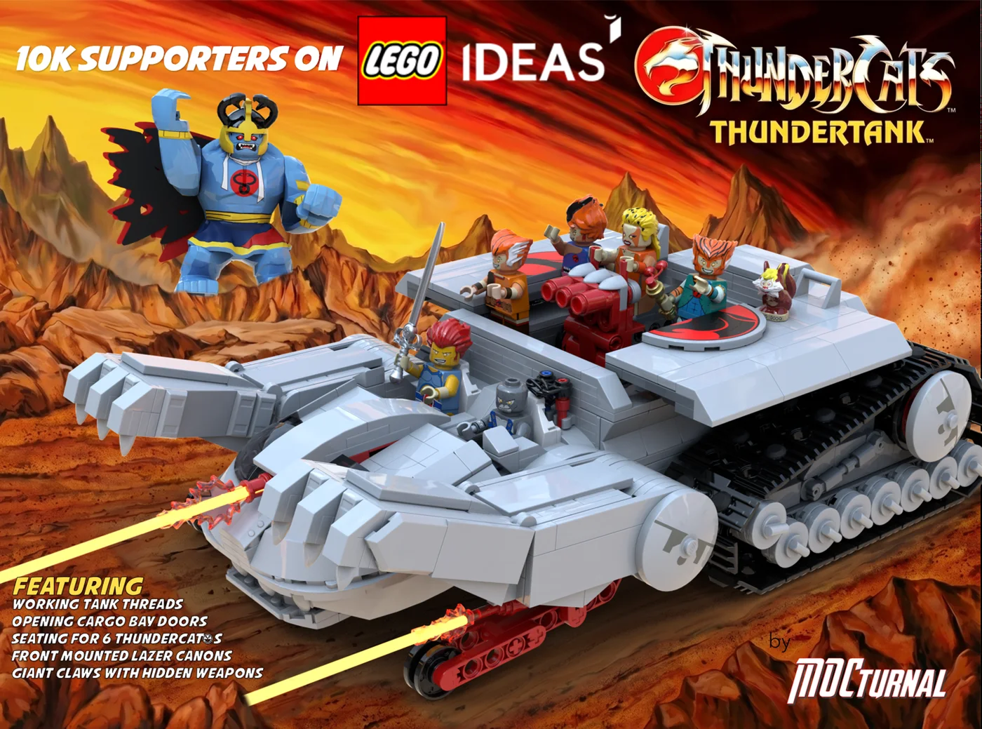 MOCturnal's celebration graphic marking 10,000 supporters for the LEGO Ideas ThunderCats ThunderTank project