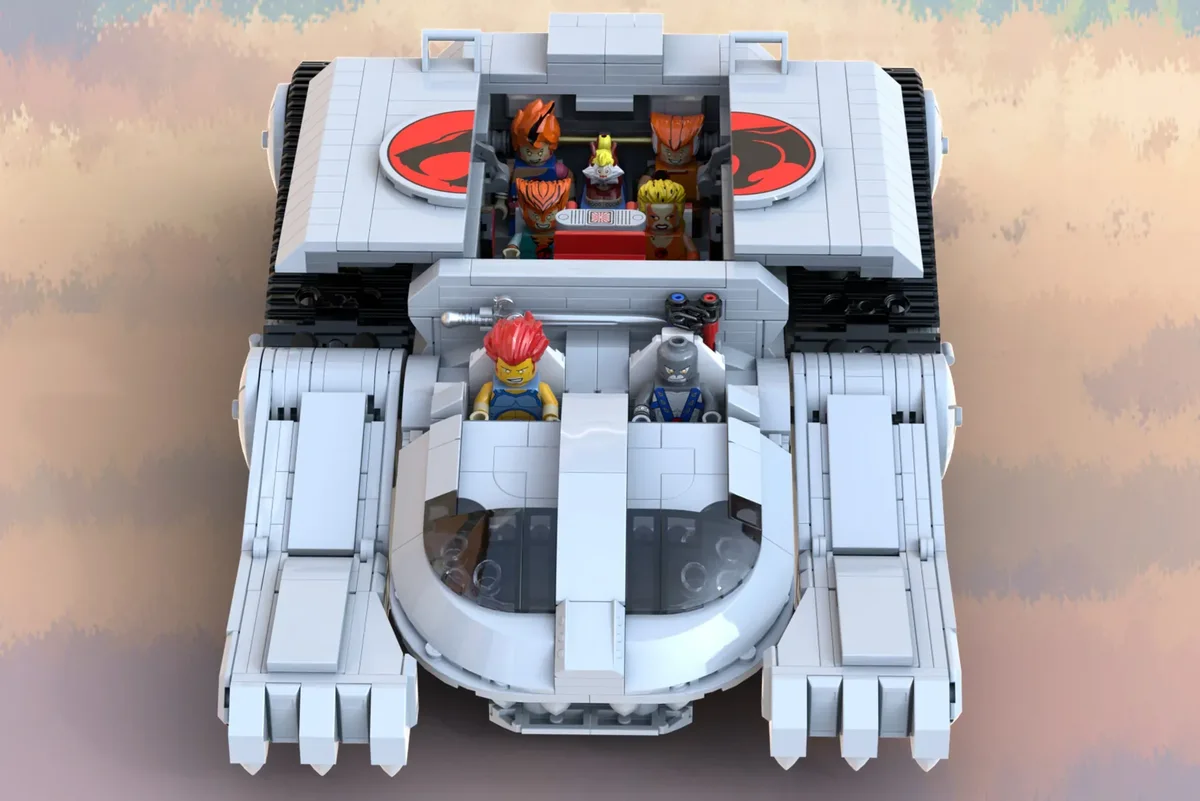 Top view of the LEGO ThunderTank build with the cockpit open