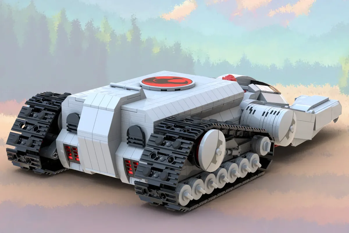 Rear three-quarter view of the LEGO ThunderTank showing the tracks