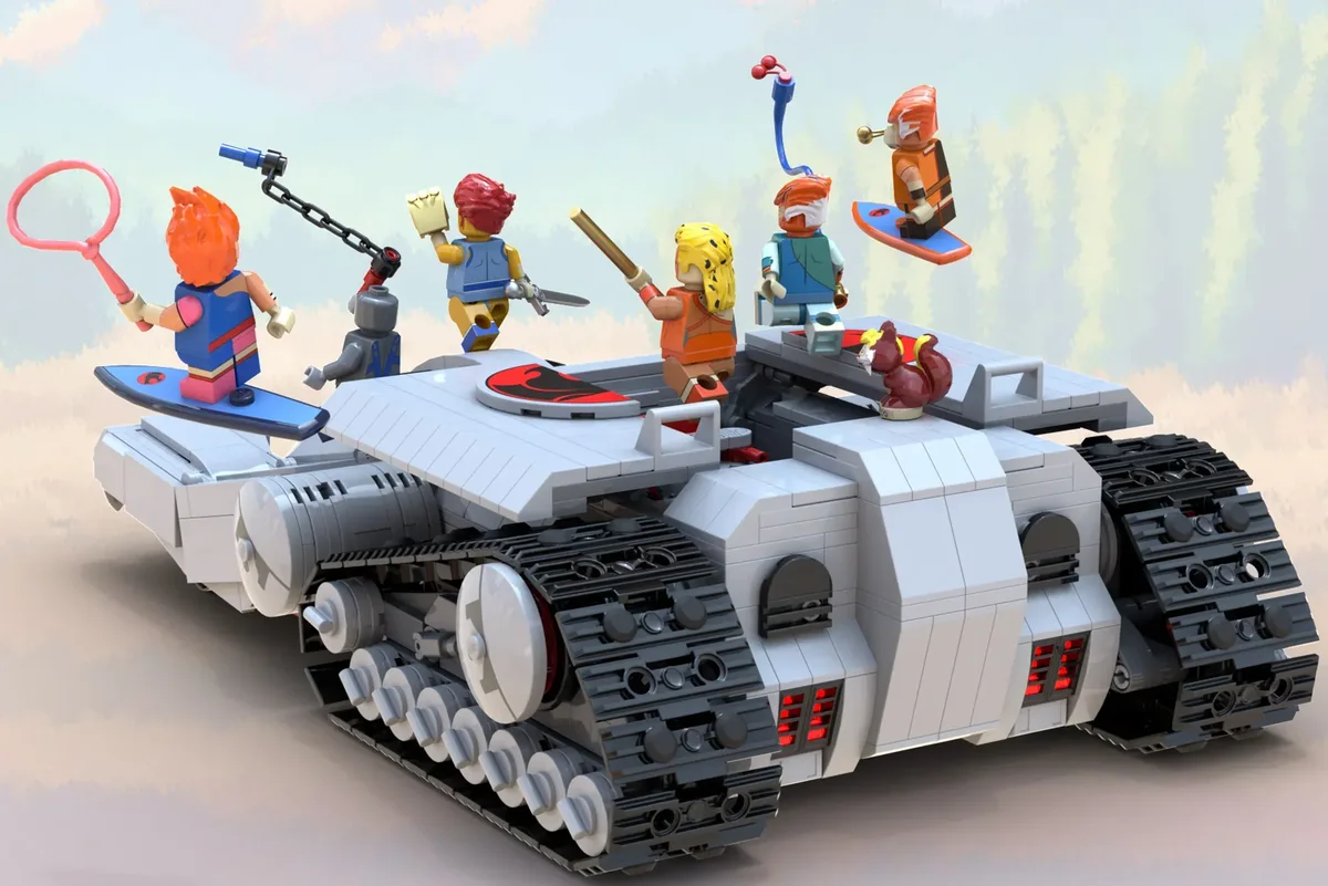 ThunderCats minifigures riding on top of the LEGO ThunderTank