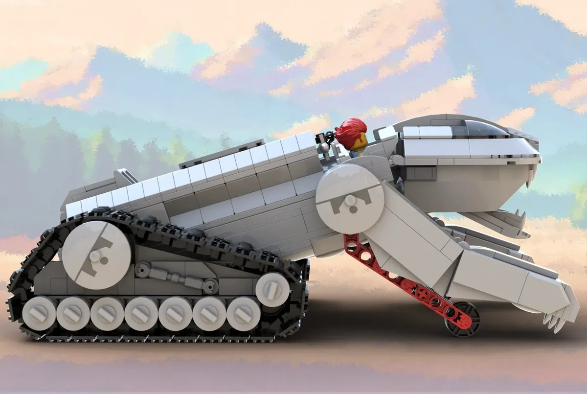 Side view of the LEGO ThunderTank with the front ramp open