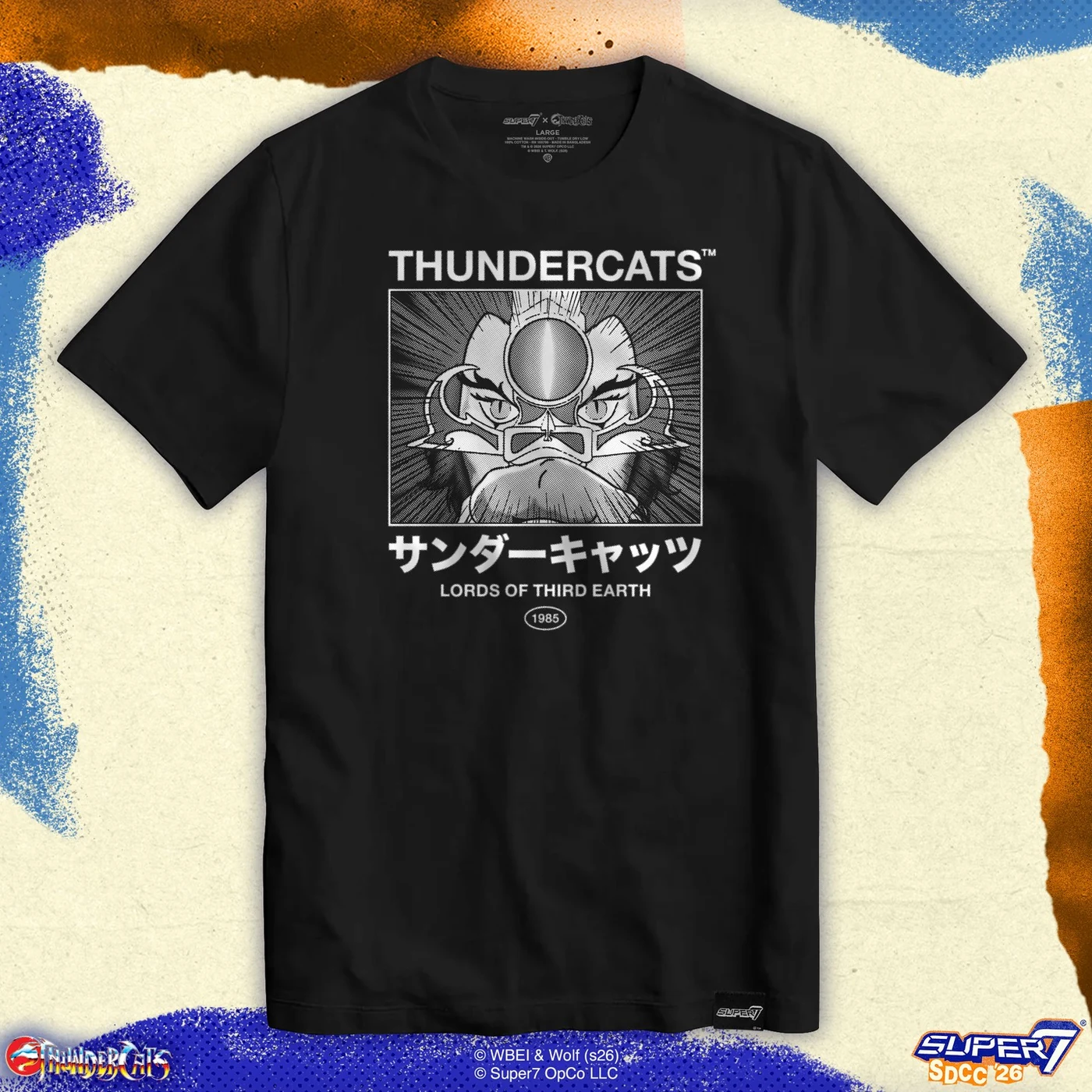 Super7 SDCC 2026 ThunderCats manga tee with Japanese katakana