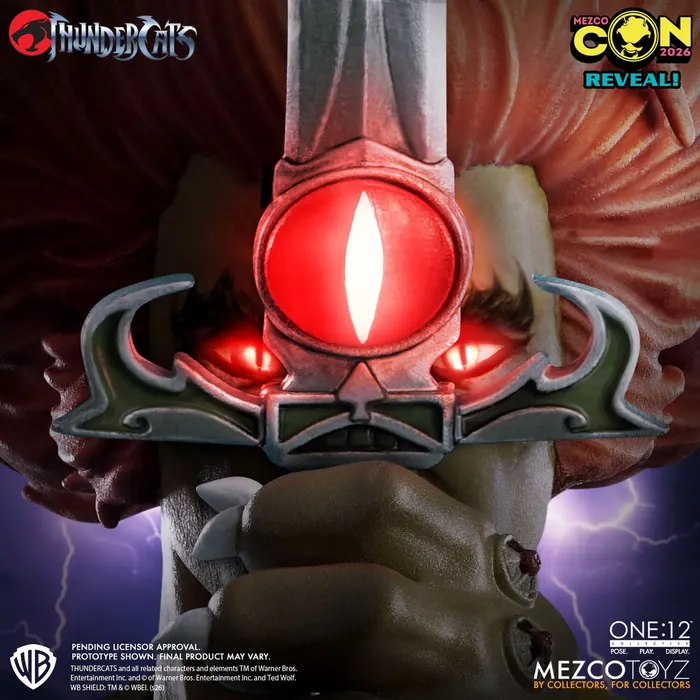 Mezco One:12 Collective ThunderCats reveal art, the Eye of Thundera on the Sword of Omens