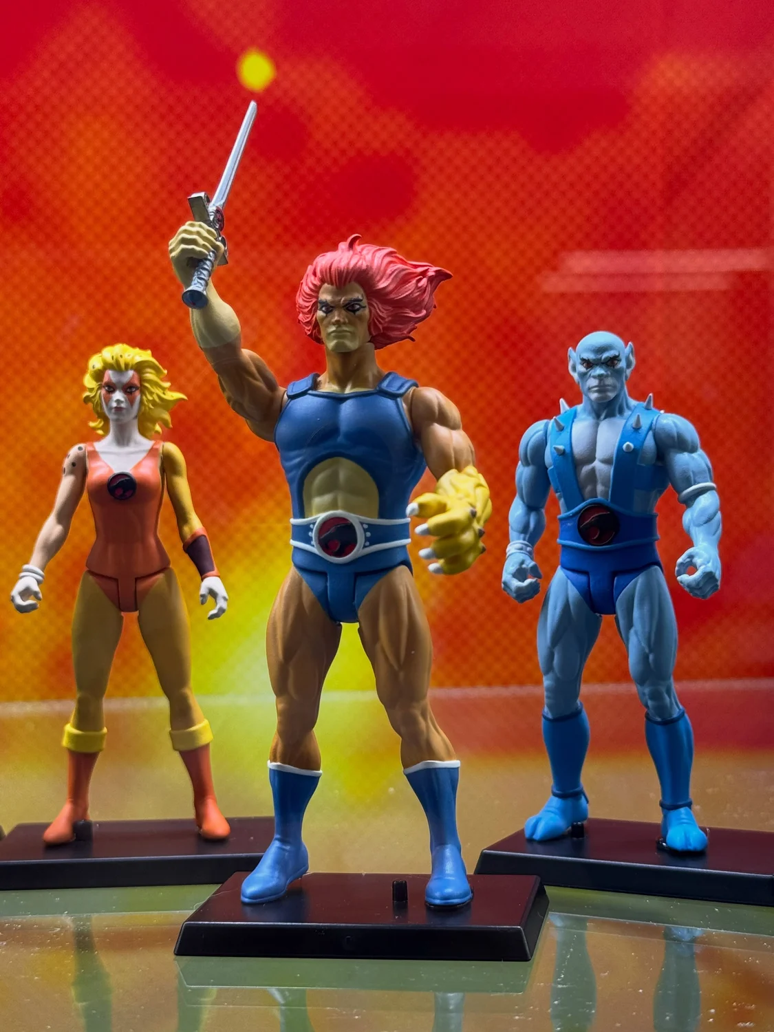 Mezco 5 Points ThunderCats lineup at SDCC 2026: Lion-O with the Sword of Omens, Cheetara, and Panthro