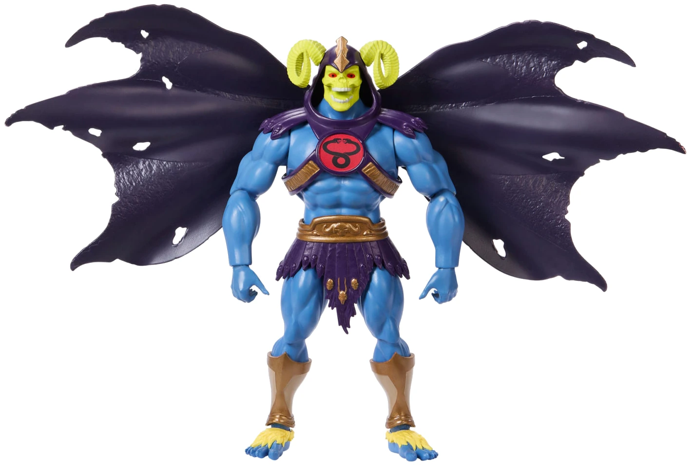 Skell-Ra built as Skeletor with the yellow skull head, purple and black wings and purple skirt armour