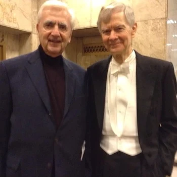 NEP music director Richard Pittman with Bernard Hoffer at the 2014 premiere of Hoffer's "Ligeti Split"