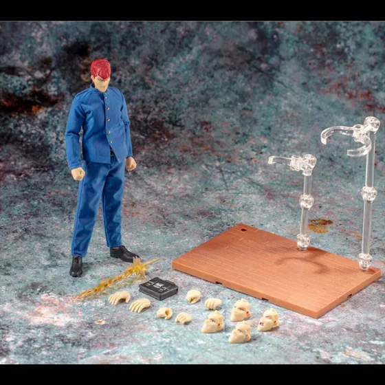 Kazuma Kuwabara from Yu Yu Hakusho, a 1/12 figure by Dasin Model. Blue uniform, same tray of parts. The loadout is the selling point.