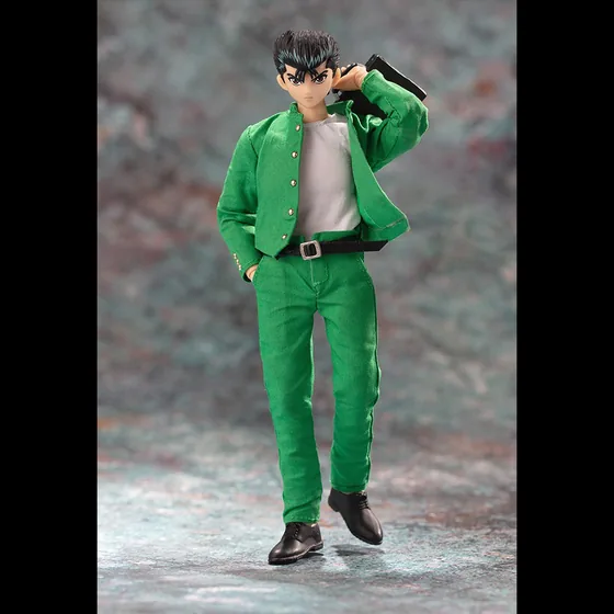 Yusuke Urameshi from Yu Yu Hakusho, a 1/12 figure by Dasin Model. Green school uniform, packed with an accessory tray and a display stand.