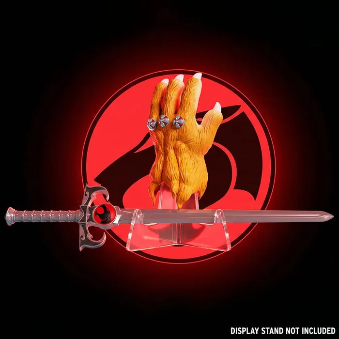 Soap Studio product image carrying the DISPLAY STAND NOT INCLUDED notice beneath the sword and gauntlet