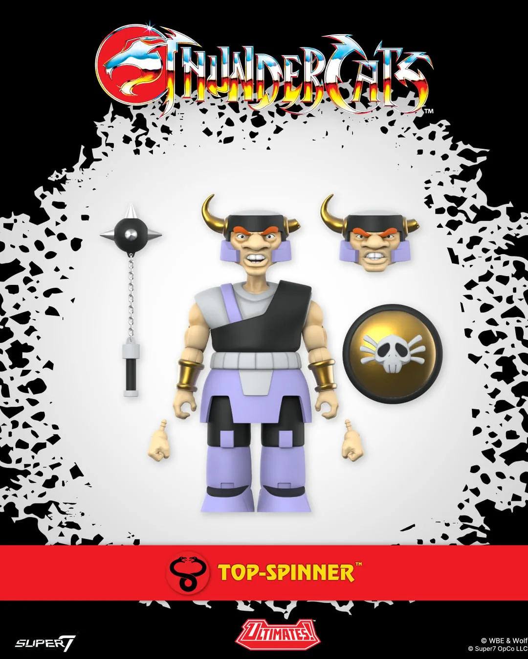 Official Super7 Top-Spinner ULTIMATES figure with alternate head, hands, mace and shield