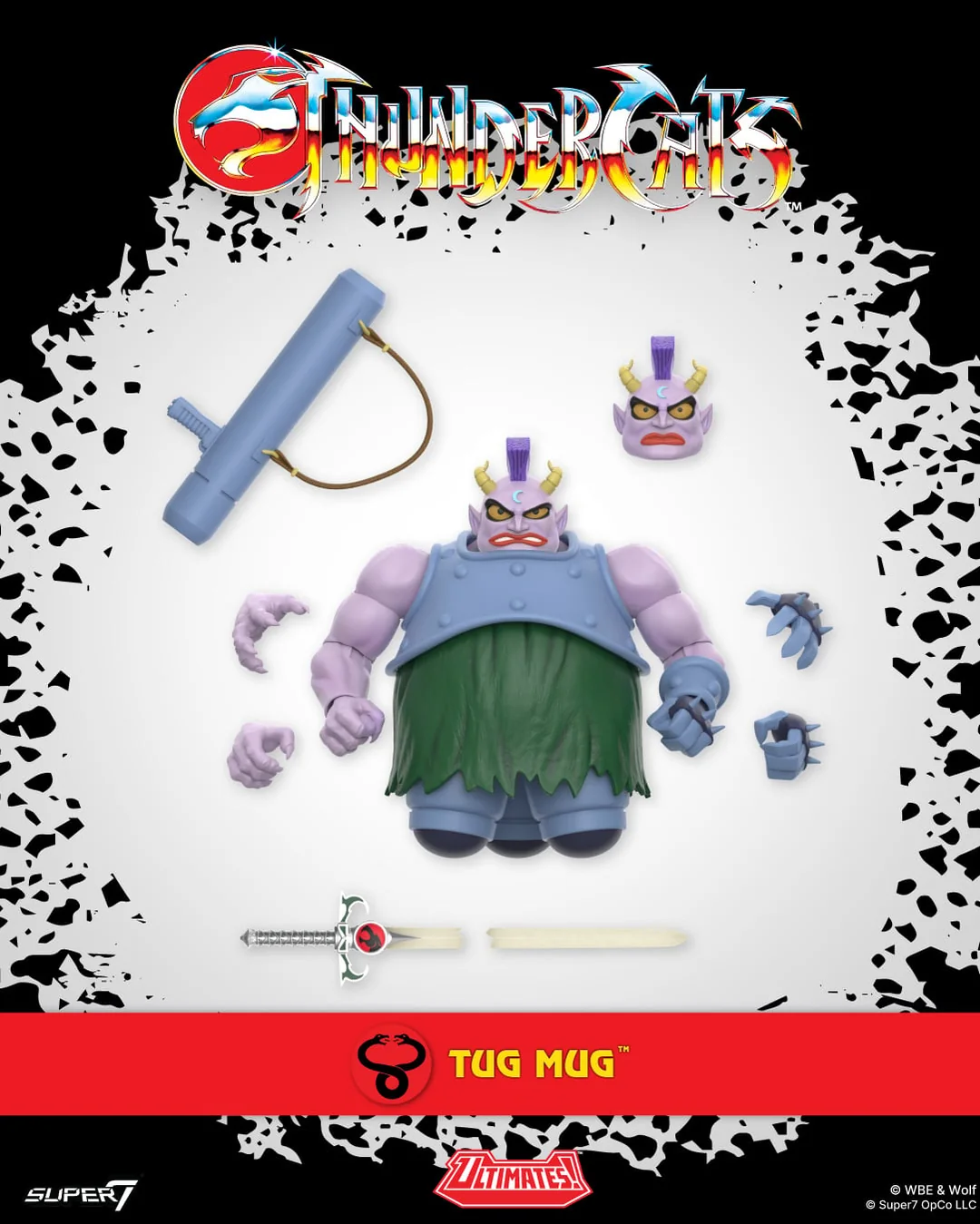 Official Super7 Tug-Mug ULTIMATES figure with alternate head, hands, blaster and broken Sword of Omens